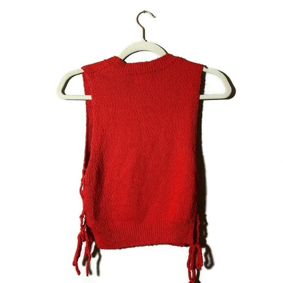 Urban Outfitters Top Women's Size Medium Orange Knit Sweater Tank Open Tie Sides - Picture 4 of 8